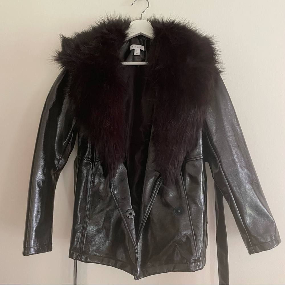 Topshop Fur Collared Faux Leather Jacket